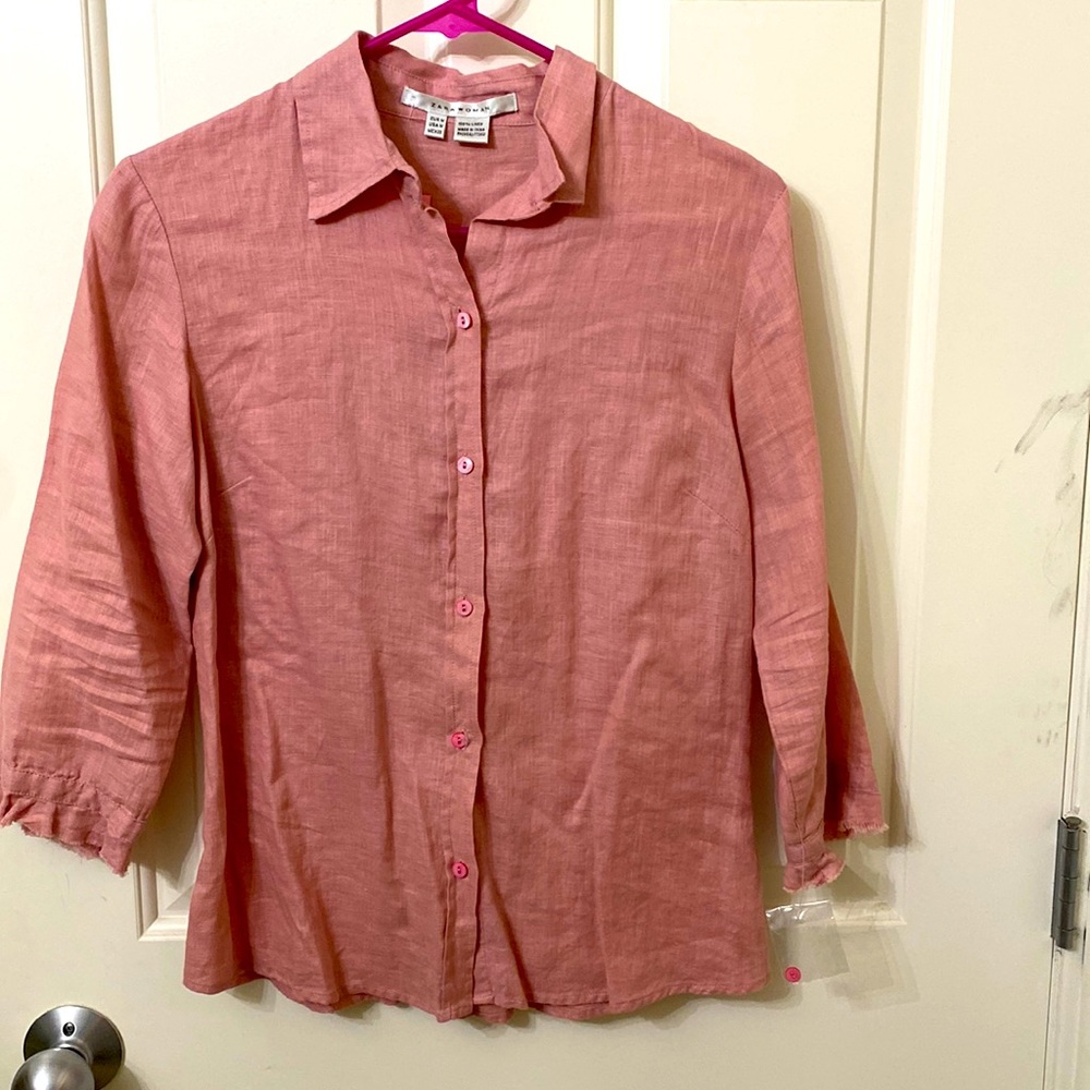 Zara woman linen button down blouse new